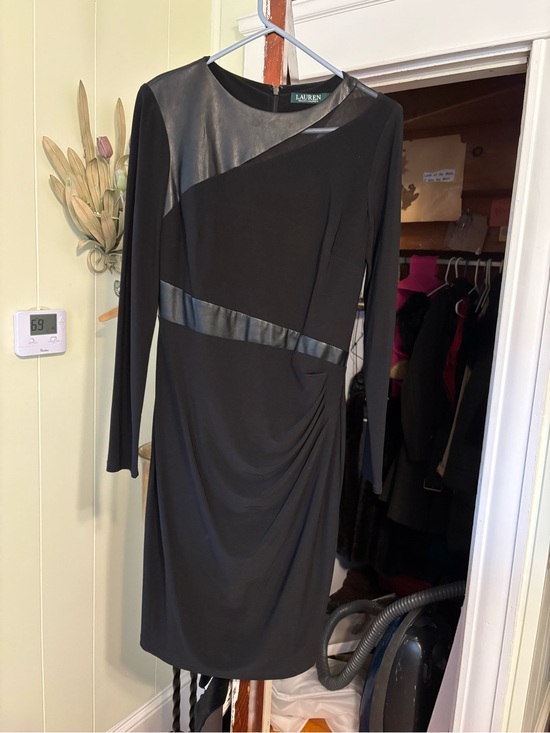 Lauren Ralph Lauren Dresses & Skirts - Lauren Ralph Lauren Black Long-Sleeve Sheath Dress with Faux-Leather Panels
